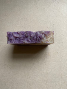 Top of all natural lavender soap - a light dusting of glitter is sprinkled on top.